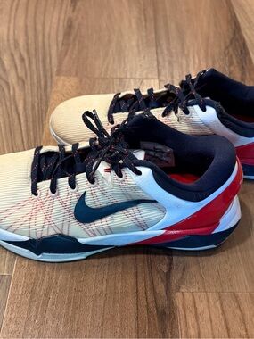 Kobe 7 Olympic Nike Kids Size Youth 7 Low-Top Sneakers - Cream, Navy, Red